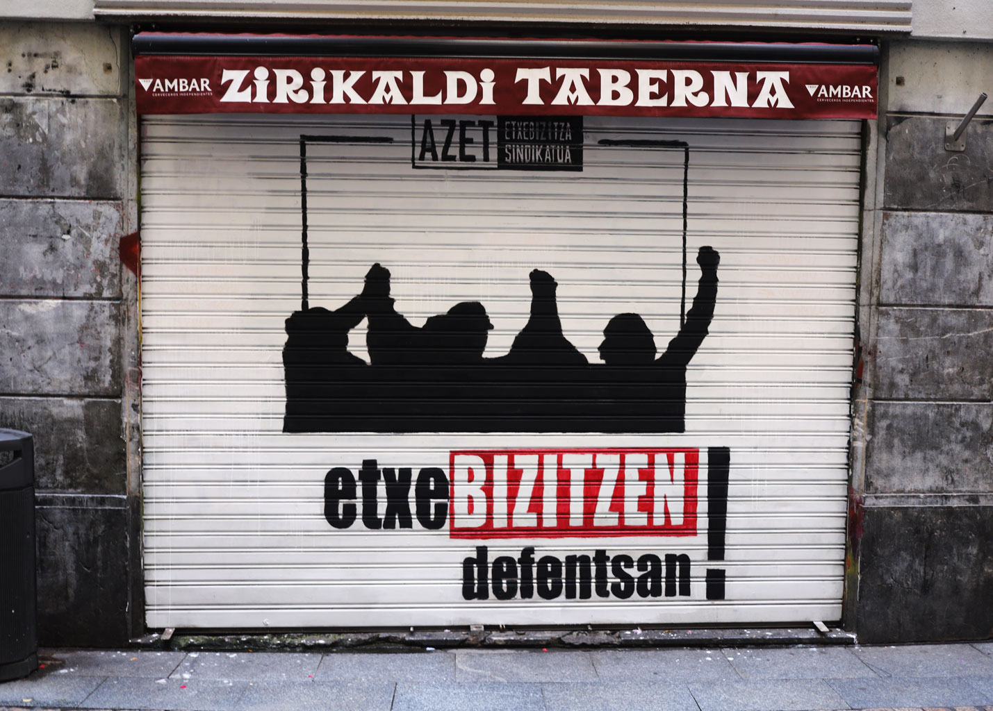 Basque independence support seen in grafitti on a shop in the Latin quarter's metal shutters